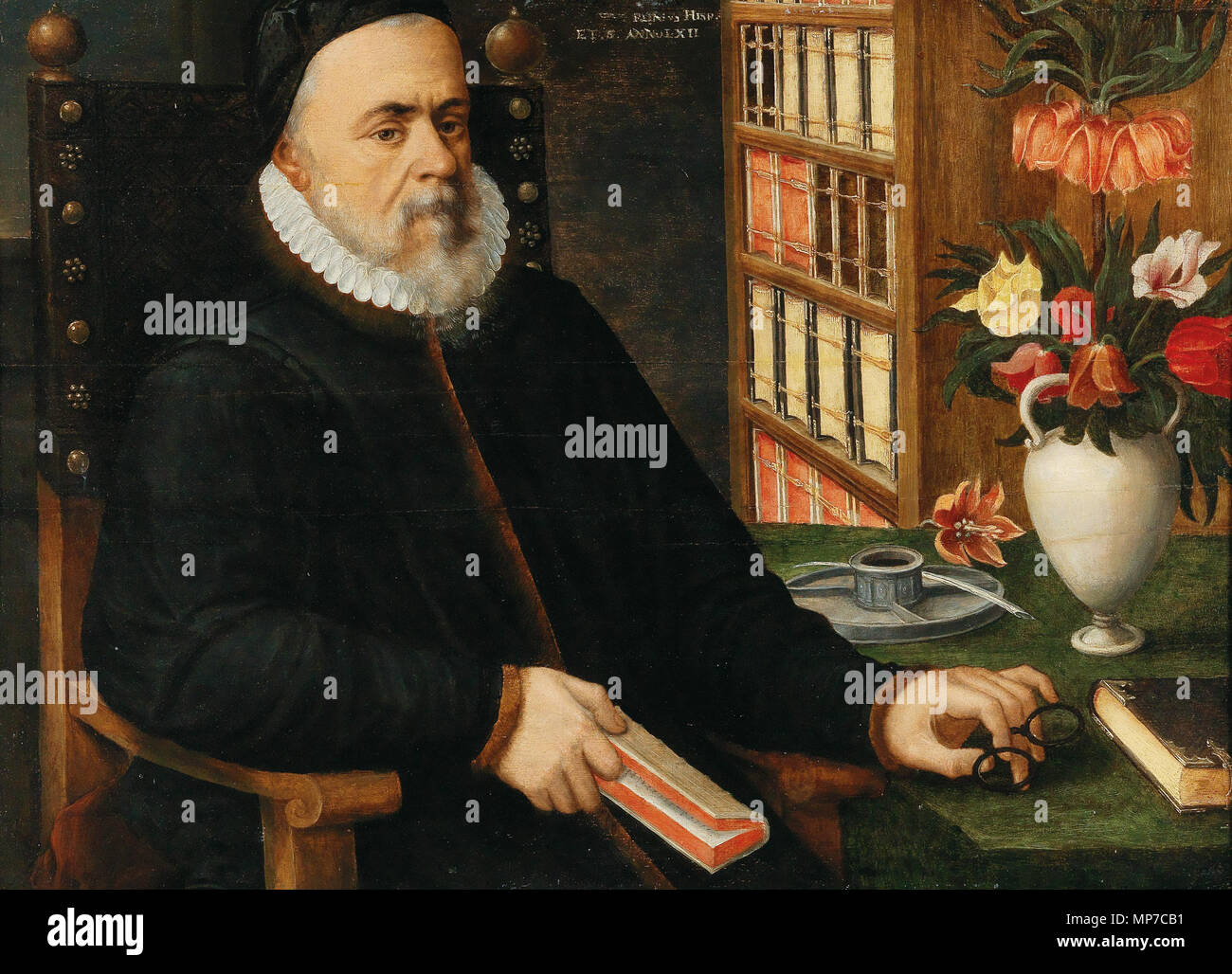 Englisch: Portrait eines Gelehrten, wahrscheinlich Carolus Clusius 1589. 865 Marten van Valckenborch - Porträt eines Gelehrten, wahrscheinlich Carolus Clusius Stockfoto