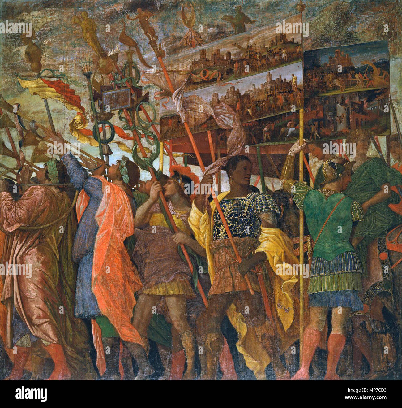 Die Triumphe von Caesar: 1. Die Picture-Bearers. Englisch: Die Triumphe von Caesar I: Bild-Träger, Royal Collection, Hampton Court Palace. zwischen 1484 und 1492. 849 Triumph 1-Mantegna - Bild-Träger Stockfoto