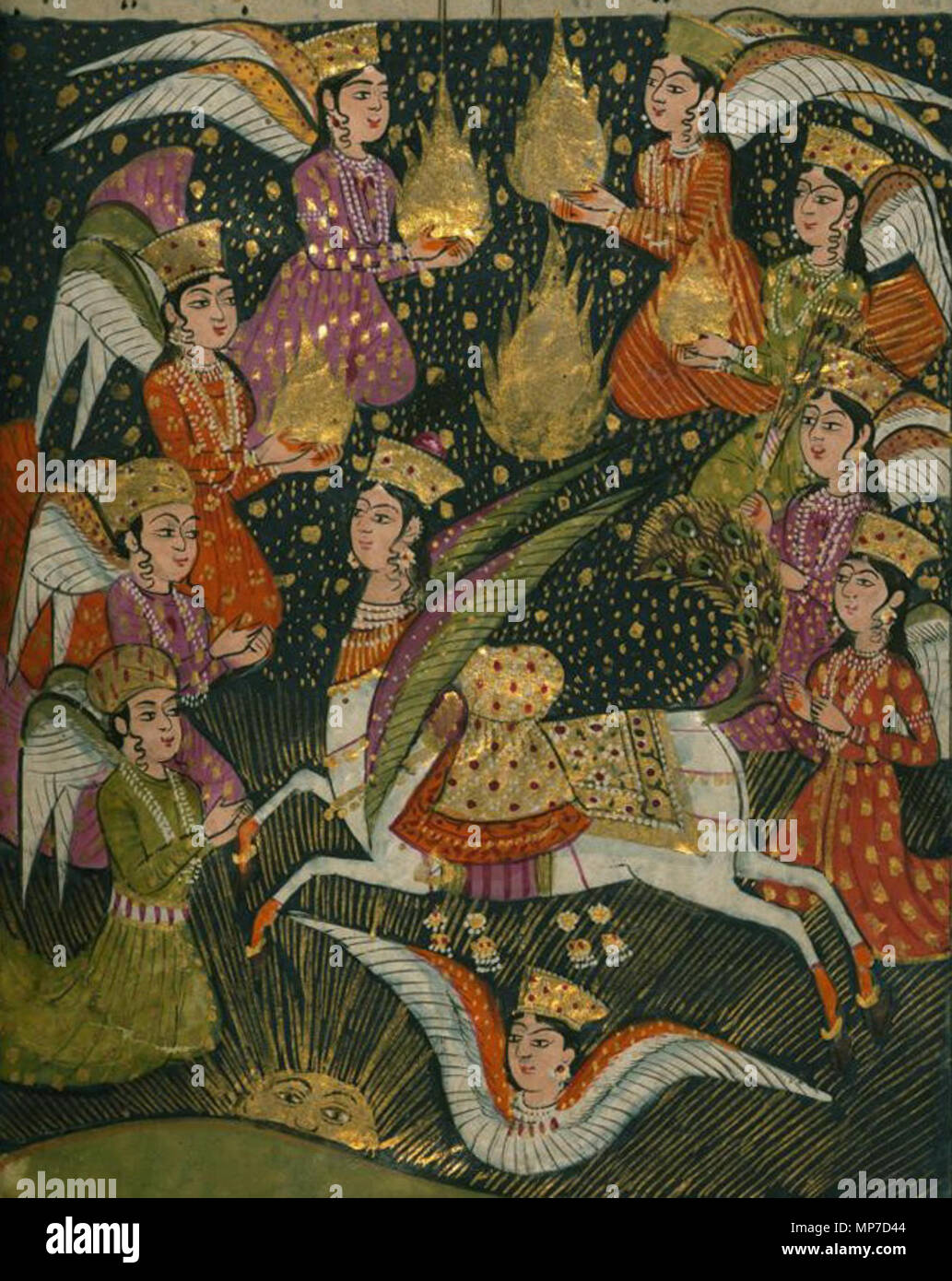 Himmelfahrt des Propheten Mohammed in den Himmel. Englisch: Dieses Folio aus Walters Manuskript 