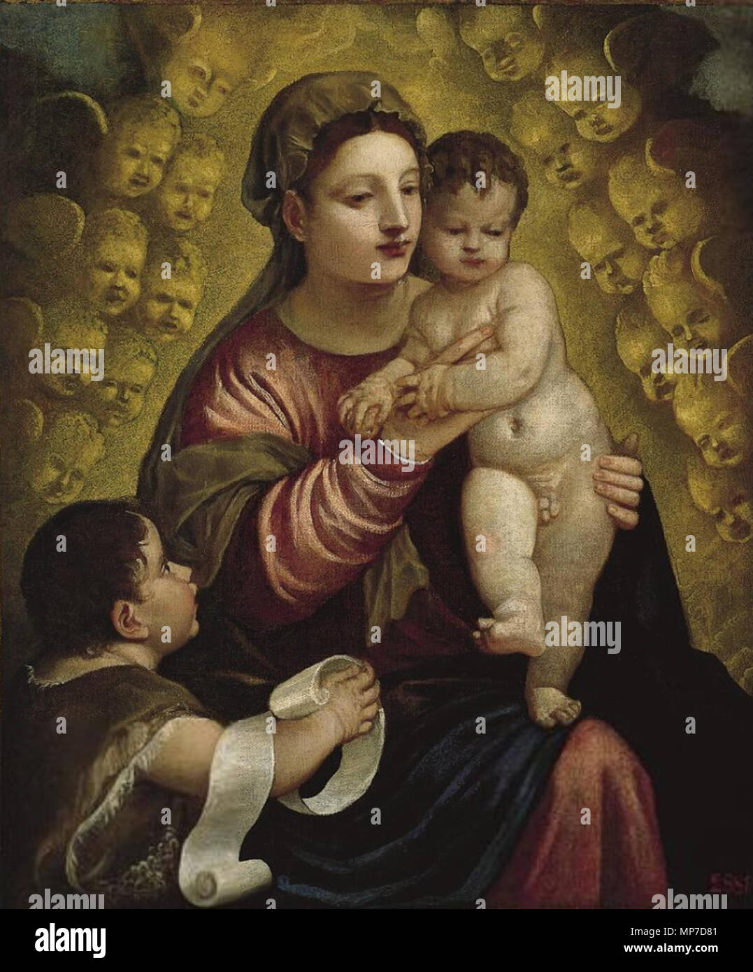 . Jungfrau und Kind mit St. John. 1530 s?. 962 Pasadena Madonna Tizian Stockfoto