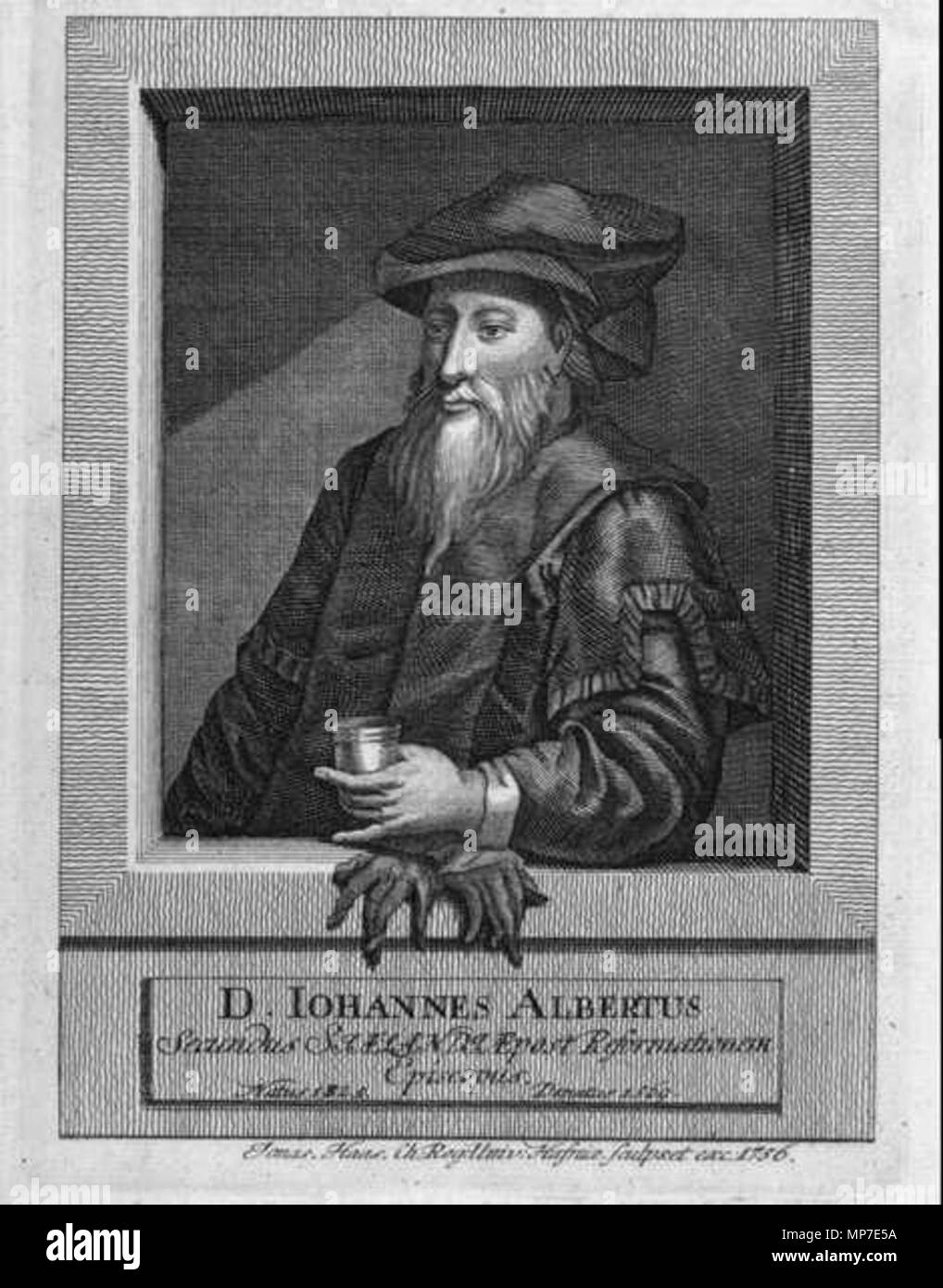 . Norsk Bokmål: Hans Albertsen, 1525-1569, biskop über Dän fra 1560 til død Sünde. Kobberstikk av Jonas Haas. 1756. Jonas Haas 672 Iohannes Albertus Stockfoto
