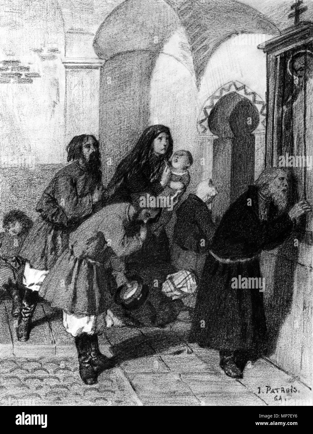 Isadore Patrois (Französisch, 1815-1884). "Russischen Bauern betete vor ein Symbol", 1864 Kreide auf Sahne, mäßig dick, mäßig strukturierten webte Papier. Walters Art Museum (37.1323): Erworben durch William T. Walters, 1864 (?). 37.1323 675 Isadore Patrois-russischen Bauern betete vor ein Symbol - Walters 371323 Stockfoto
