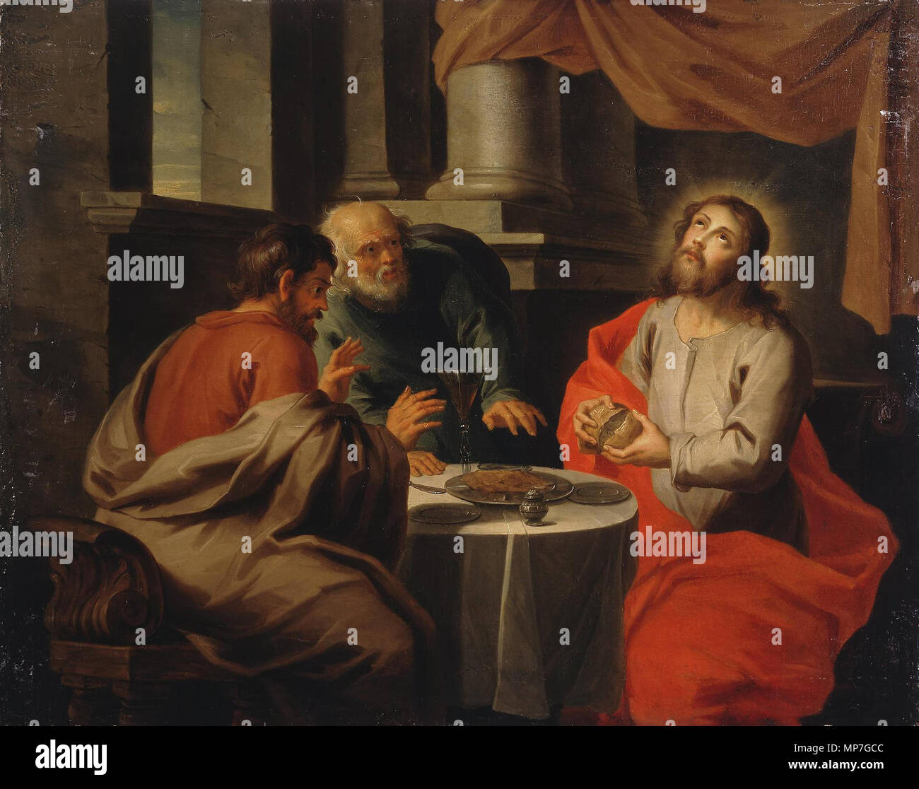 Englisch: Christus und seine Jünger in Emmaus Mitte des 18. Jahrhunderts. 681 Jacob Andries Beschey - Christus und seine Jünger in Emmaus Stockfoto