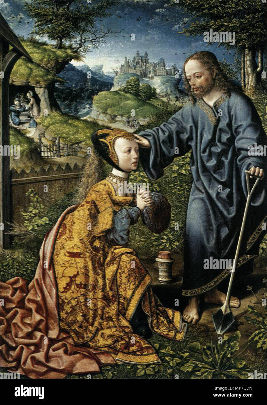 Englisch: Christus erscheint Maria Magdalena als Gärtner 1507. 681 Jacob Cornelisz. van Oostsanen - Christus erscheint Maria Magdalena als Gärtner - WGA 05260 Stockfoto