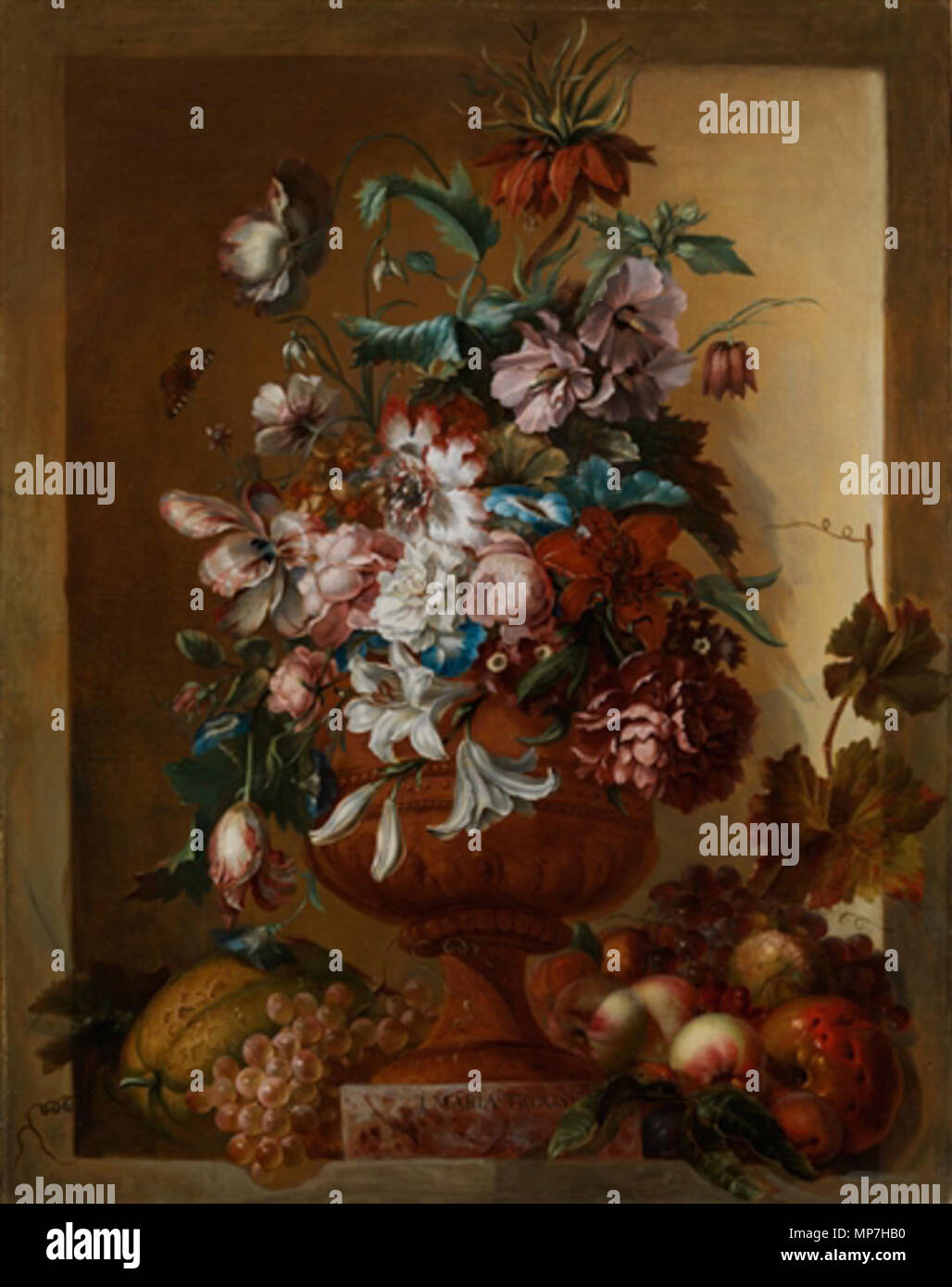 Blumen in einer Vase in einem Stein Nische zwischen 1710 und 1749 eingestellt. 685 Jacoba Maria van Nickelen - Blumen in einer Vase in einem Stein Nische Stockfoto