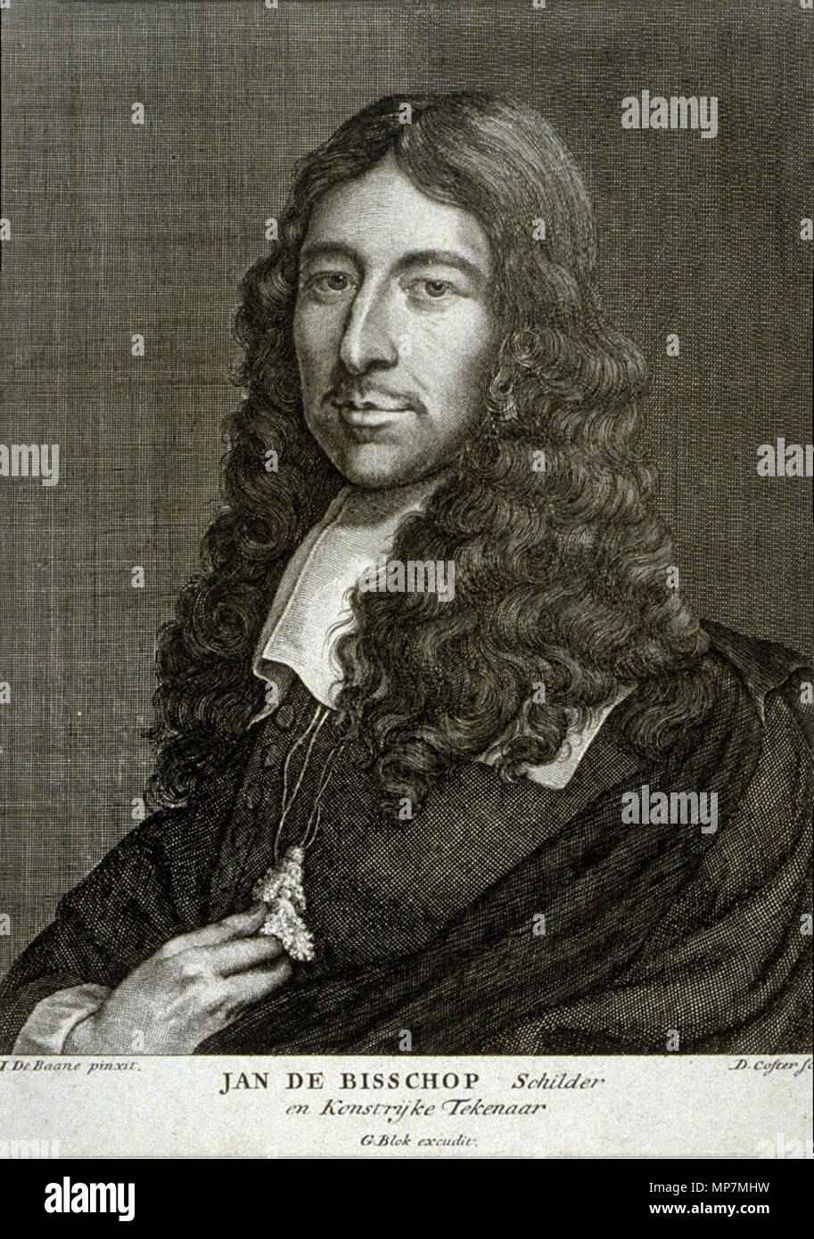 Jan de Bisschop. Englisch: Von einem Porträt von Jan de Baen. . Malerei c 1670, c 1700. David Coster (1686-1752) (Stecher), Jan de Baen (1633-1702) Alternative Namen Jan de Baan Beschreibung niederländischer Maler, Zeichner und Grafiker Geburtsdatum / Tod 20. Februar 1633 8. März 1702 (unterirdisch) Ort der Geburt / Todes Haarlem, Den Haag Arbeit Zeitraum zwischen ca. 1650 und ca. 1702 Standort Amsterdam (1645-1648), Den Haag (1660-1702) Kontrolle: Q 759784 VIAF: 95822303 ULAN: 500022895 WGA: BAEN, Jan de GND: 189557303 BPN: 08577664 (Maler), G. Blok Drucker 697 J Stockfoto