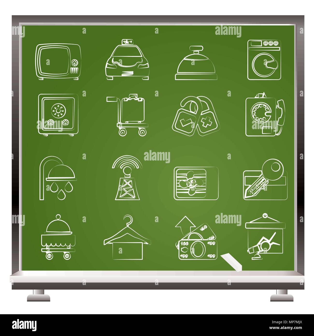 Hotel und Motel Zimmerausstattung Symbole - Vektor Icon Set Stock Vektor