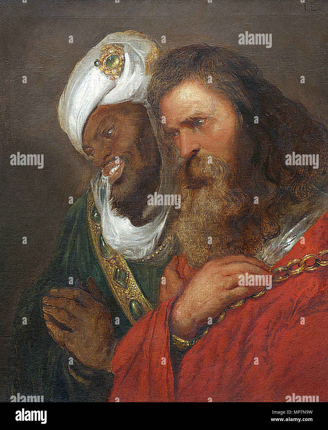 . König Guy de Lusignan und König Saladin gemeinsamen Konsens ist, dass Jan Lievens die Beiden biblischen Sterndeuter von Peter Paul Rubens verwendet als Grundlage für dieses artpiece. Es bleibt unklar, ob Rubens die Darstellung von König Saladin und König Guy de Lusignan als Grundlage für die Anbetung der Heiligen Drei Könige eingesetzt. Einige Wissenschaftler argumentieren, für Letzteres angesichts der klaren Unterschied in der Hautfarbe zwischen der Heiligen Drei Könige und die Tatsache, dass einer der drei Könige angekettet ist. (Siehe: Rubens). 1625. Jan Lievens (1607-1674) Alternative Namen Jan Lievensz., Jan Livens, Jan, Jan Lyvyus Lyvius Beschreibung niederländische Maler, Entwurf Stockfoto