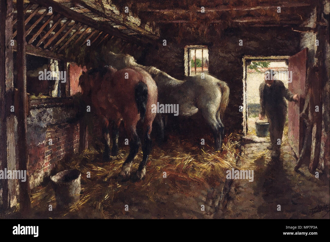 Englisch: Pferdestall in Woluwe zwischen 1857 und 1914. 701 Jan Stobbaerts - Pferdestall in Woluwe Stockfoto