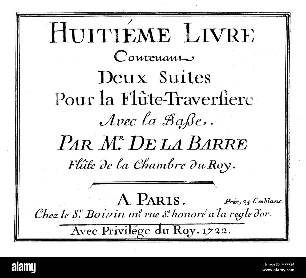 782 La Barre-Huitième livre pour la Flûte (1722) Stockfoto