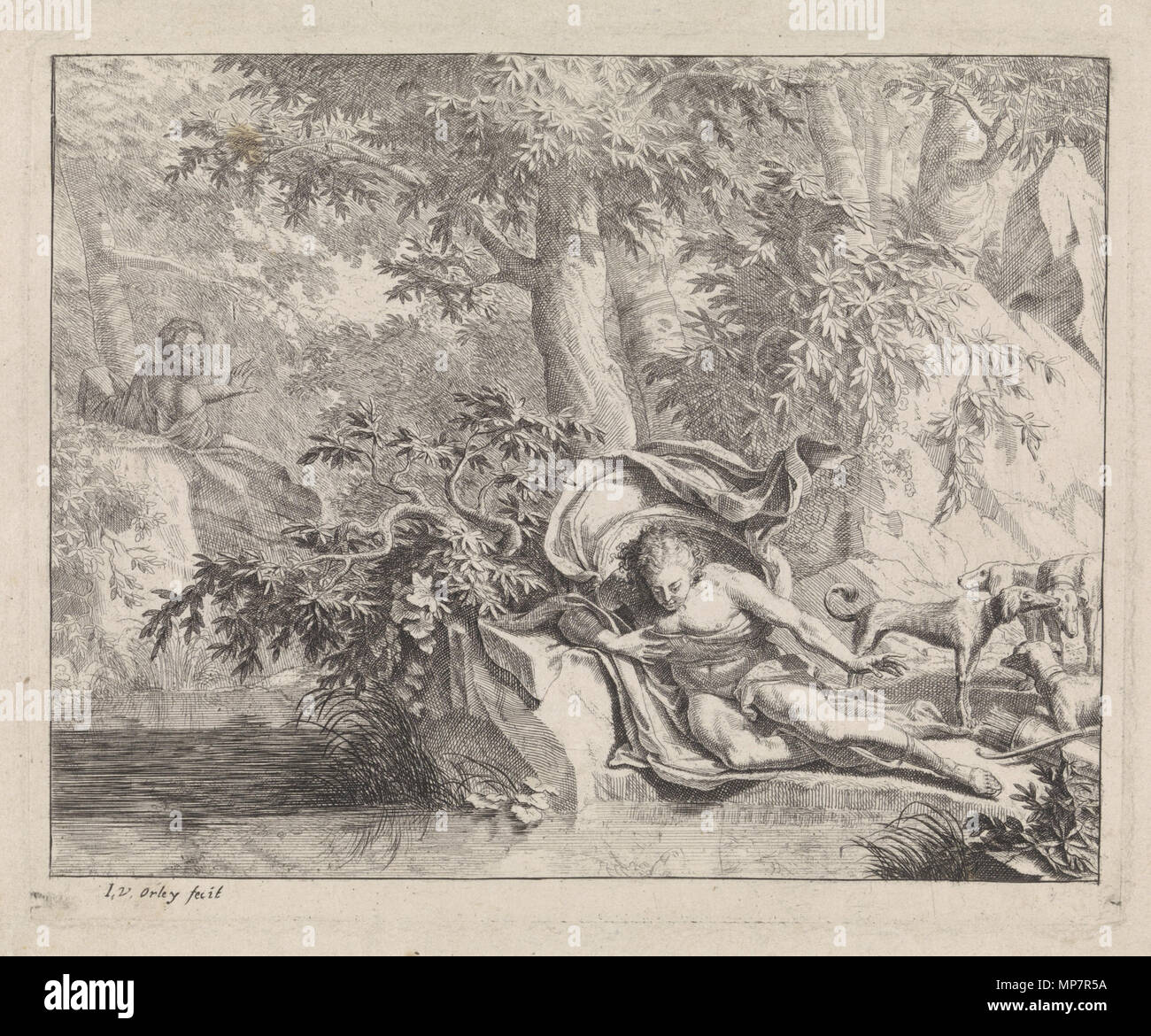 Narziss und Echo zwischen 1685 und 1735. 705 Jan Van Orley - Narziss und Echo Stockfoto