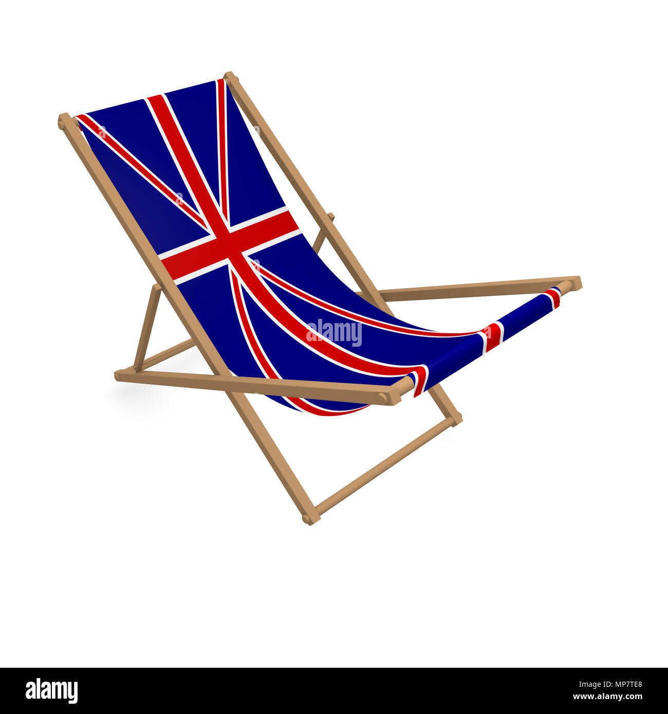 Stuhl Deck mit der Flagge von Großbritannien, 3D-Rendering Stockfoto