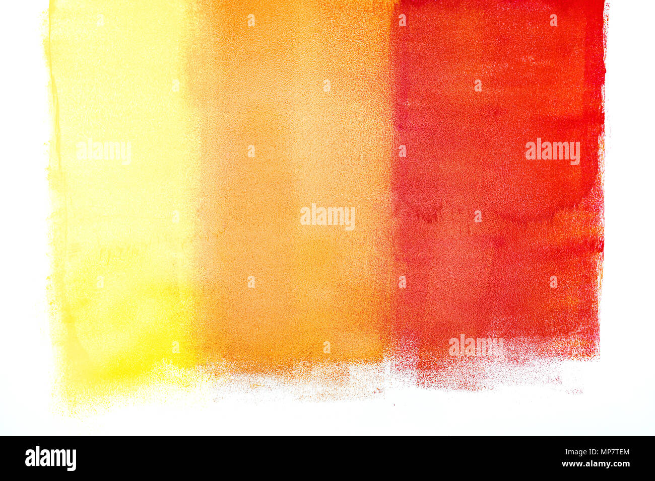 Gelb Orange Rot Farben Anschläge durch Farbroller an der Wand Stockfoto