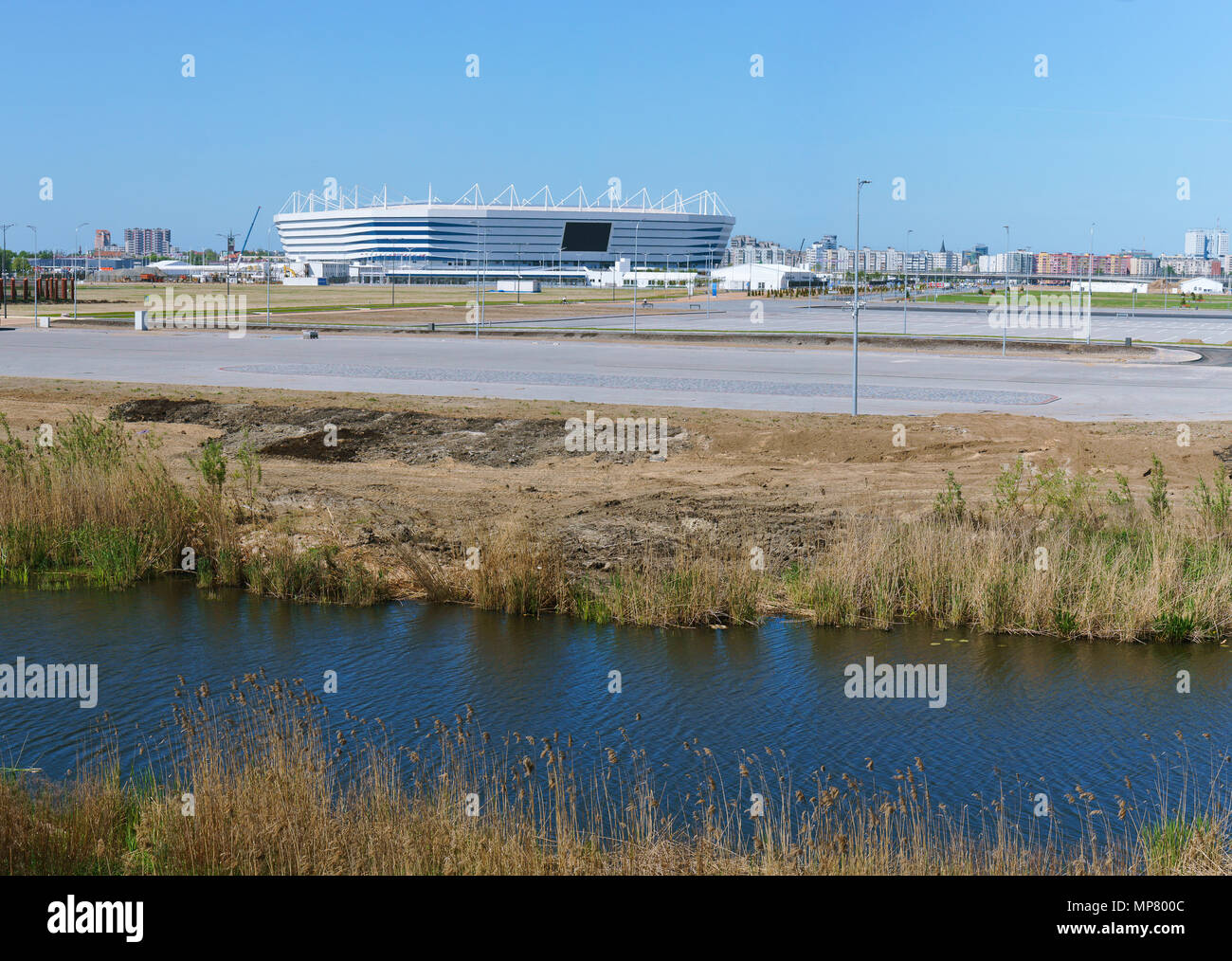 Sports Complex, Sportanlage, Fußball Stadion im Frühjahr, Russland, Kaliningrad, Mai 2018, World Cup Stockfoto