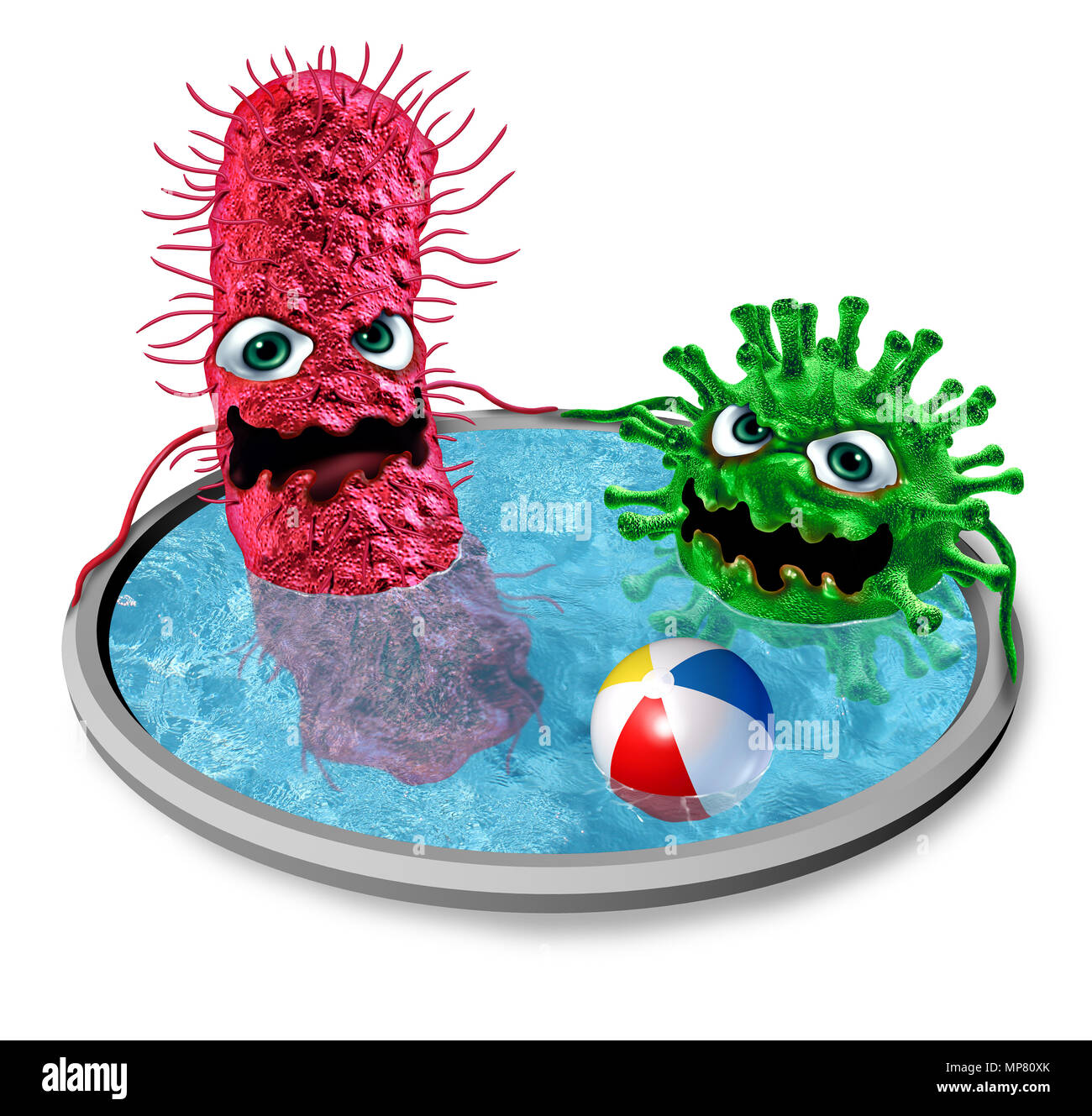 Öffentliches Schwimmbad Viren und Wasser als Wasser Krankheit Risiko als eine 3D-Abbildung verunreinigt. Stockfoto