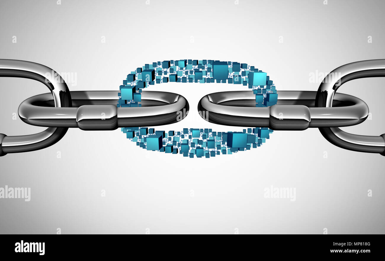 Blockchain Konzept als digitalen Kette Verbindung als Banking via Internet oder Netzwerk Sicherheit Symbol als 3D-Darstellung. Stockfoto