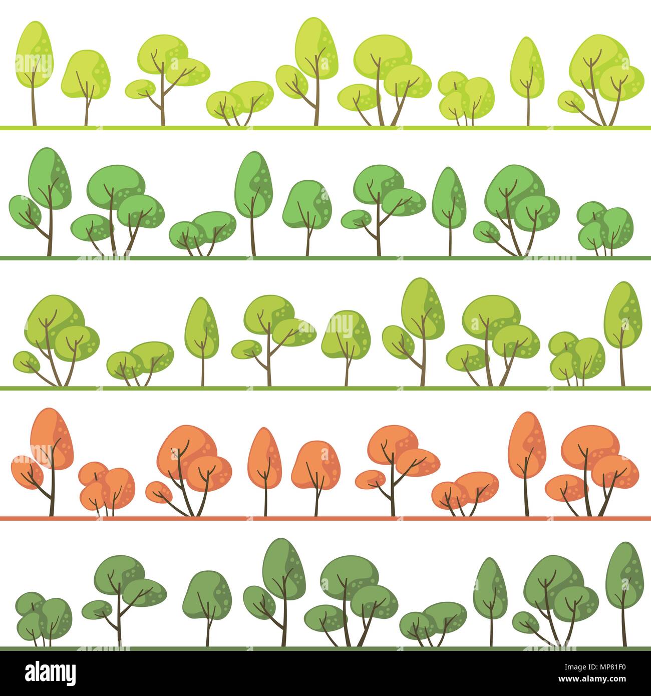 Landschaften mit abstrakten Bäumen in verschiedenen Farben Stock Vektor
