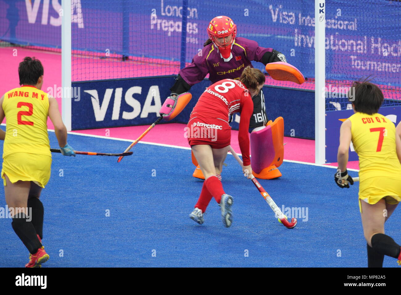 Die einladungs Visa International Women's Hockey Turnier, Großbritannien vs China am Flussufer Arena London Olympic Park 3. Mai 2012 --- Bild von: © Paul Cunningham Stockfoto