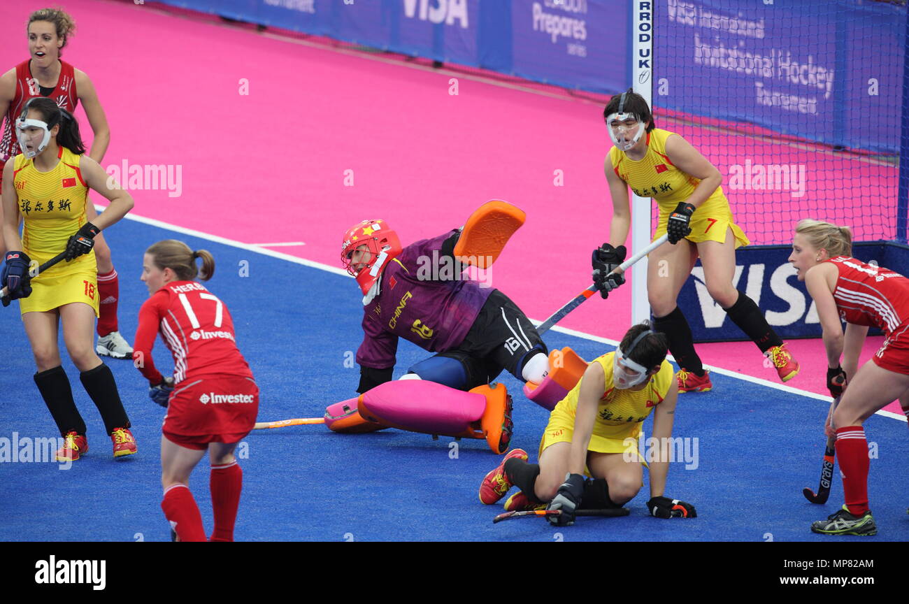 Die einladungs Visa International Women's Hockey Turnier, Großbritannien vs China am Flussufer Arena London Olympic Park 3. Mai 2012 --- Bild von: © Paul Cunningham Stockfoto