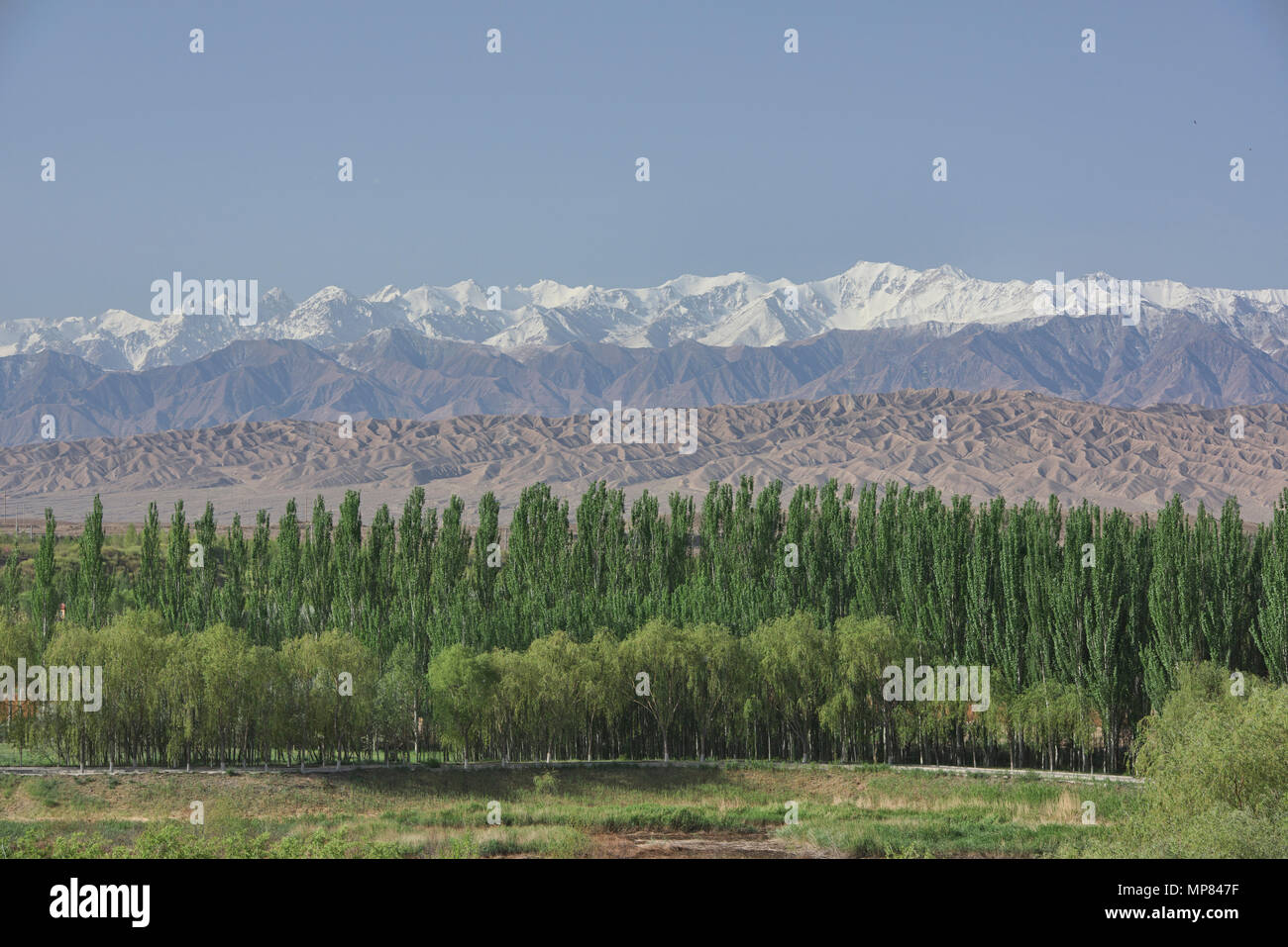 Silk Route Landschaft: qilian Berge und desertscape, Jiayuguan, Gansu, China Stockfoto
