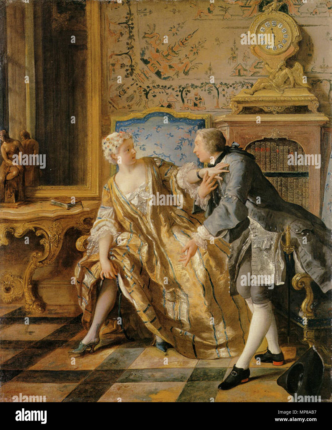 714 Jean-François de Troy - das Strumpfband Stockfoto