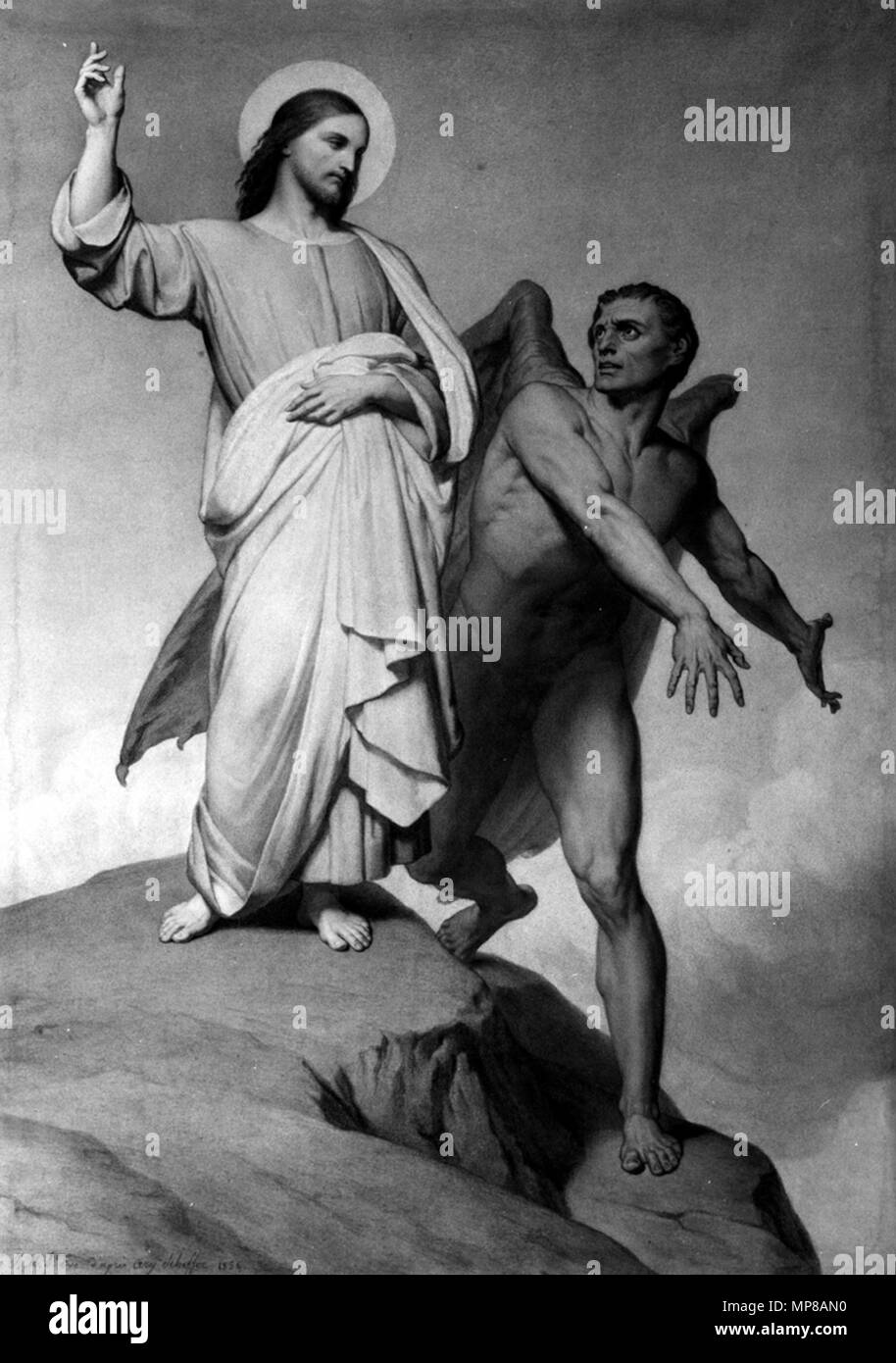 Jean-Marie Saint-Eve (Französisch, 1810-1856). 'Versuchung auf dem Berg", 1854. Aquarell, Buntstift und Graphit auf Sahne, mäßig dick, mäßig strukturierten webte Papier. Walters Art Museum (37.916): Erworben durch William T. Walters. 37.916 716 Jean-Marie Saint-Eve - die Versuchung auf dem Berg - Walters 37915 Stockfoto