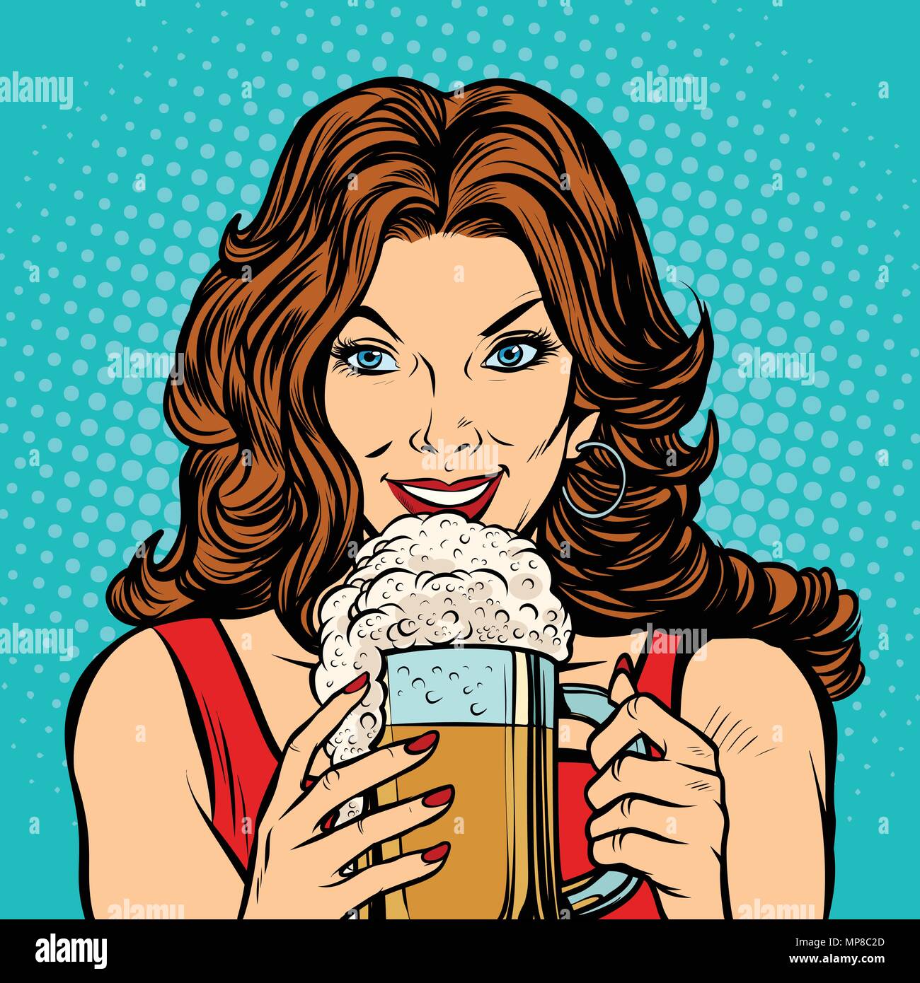Schöne Frau mit einem Becher Bier Stock Vektor