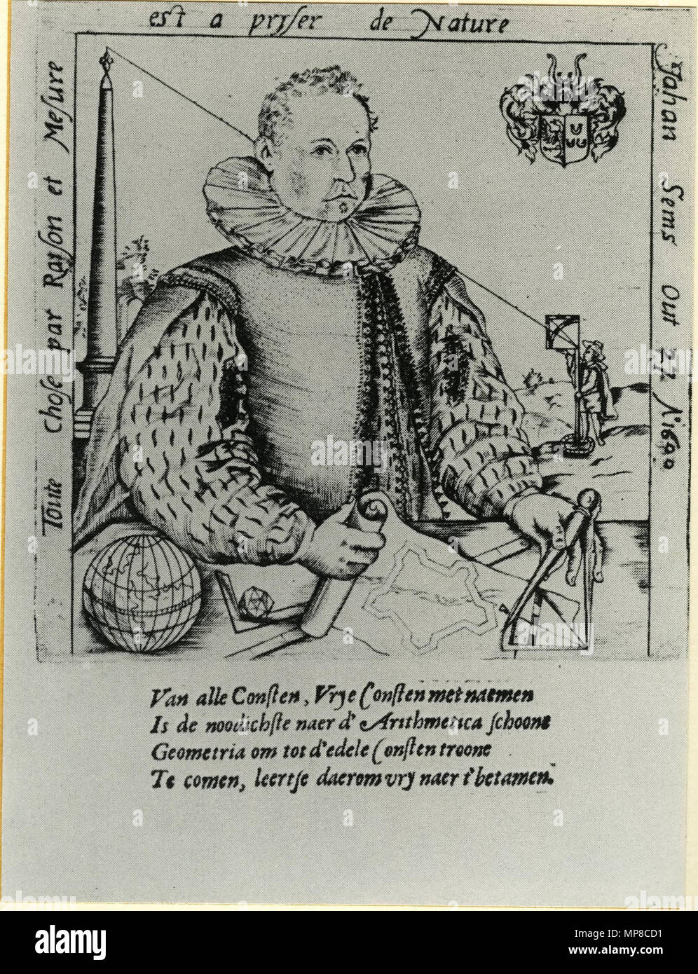 . Nederlands: Zelfportret van de Ingenieur en landmeter Johan Sems (1572-1635) op 27-jarige leeftijd. 1600. Johan Sems (1572-1635) 723 Johan Sems 2 (1572-1635) Stockfoto