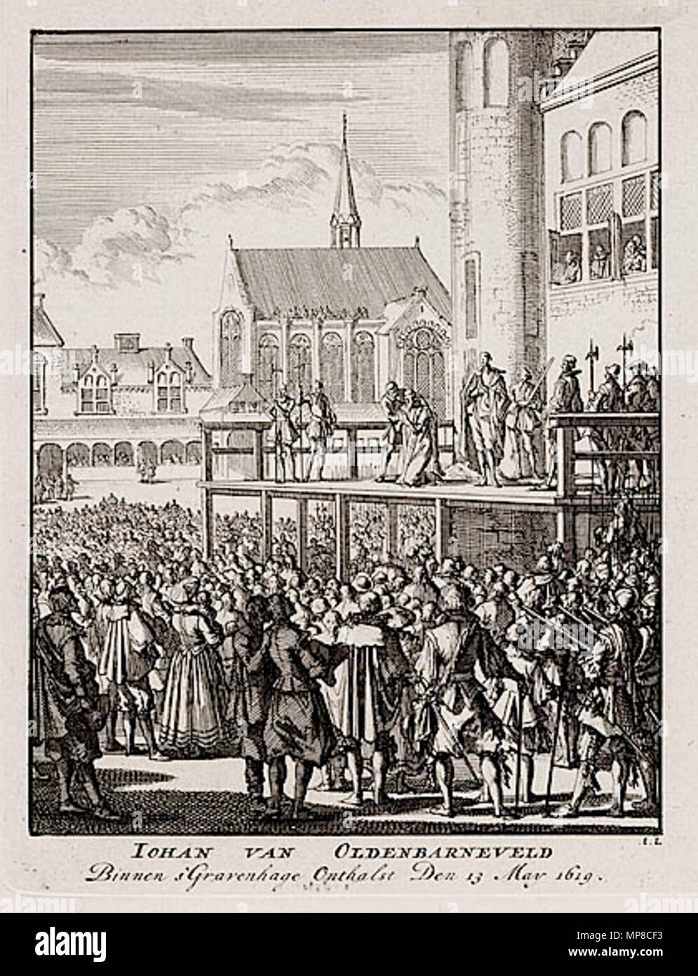 . Englisch: Iohan van Oldenbarneveld, Radierung von Jan Luyken. 1698. Jan Luyken 723 Johan van Oldenbarnevelt Ausführung Stockfoto