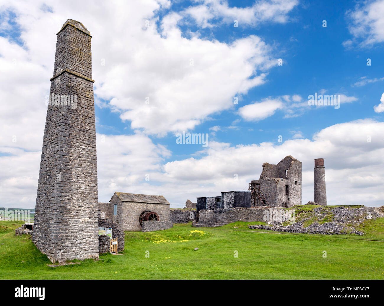 Ruinen der Magpie Mine, eine alte Mine, die in den 50er Jahren geschlossene s, in der Nähe von Sheldon, Peak District, Derbyshire, England, Großbritannien Stockfoto