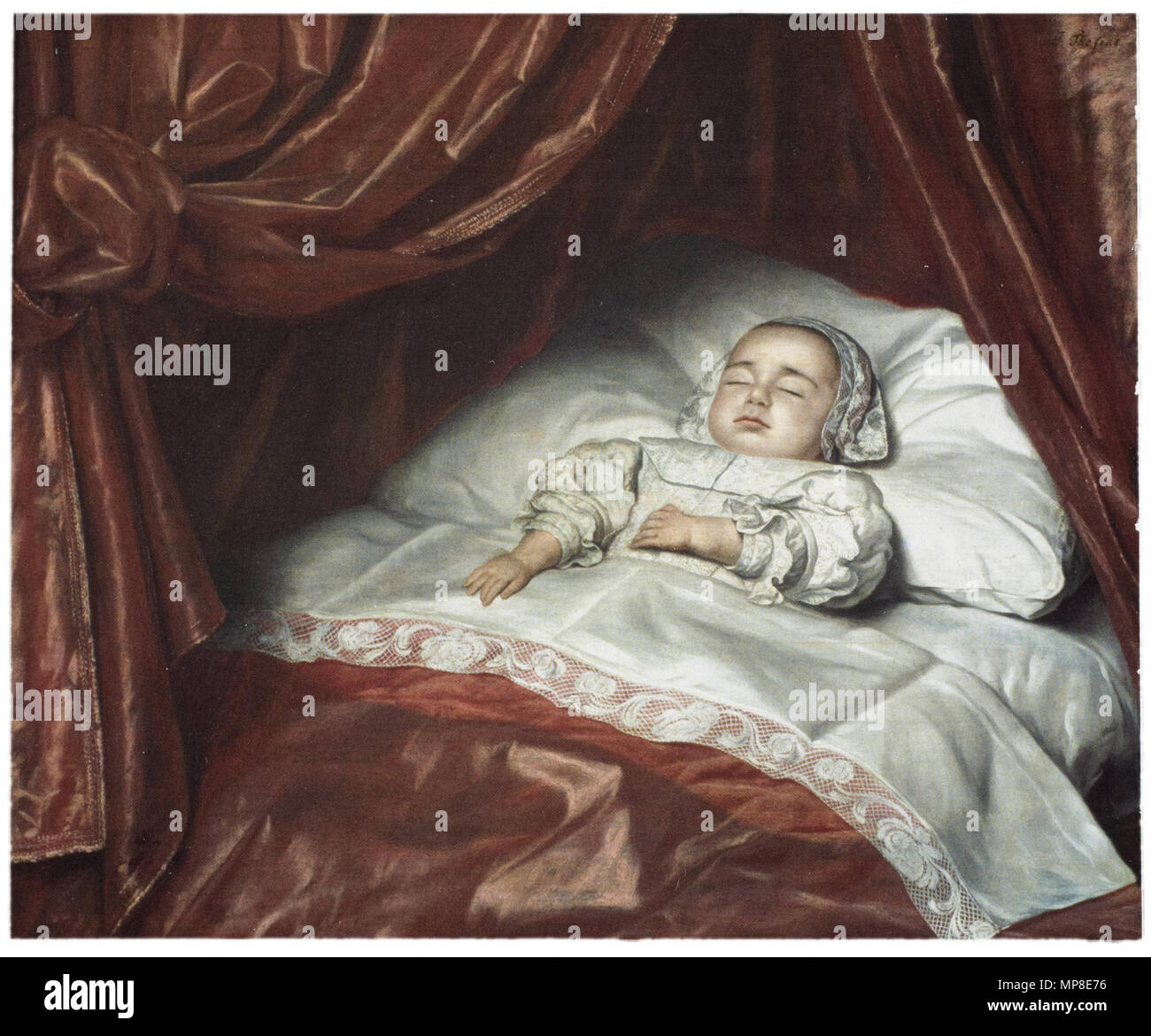 Englisch: Porträt eines verstorbenen Mädchen, wahrscheinlich Catharina Van Valkenburg. Nederlands: Portret van een overleden waarschijnlijk meisje, Anna Catharina Van Valkenburg. English: Porträt des verstorbenen Mädchens, vermutlich Catharina Van Valkenburg, 1682, Öl auf Holz, 580 x 715 mm, Mauritshuis, Den Haag 1682. 729 Johannes Thopas Stockfoto