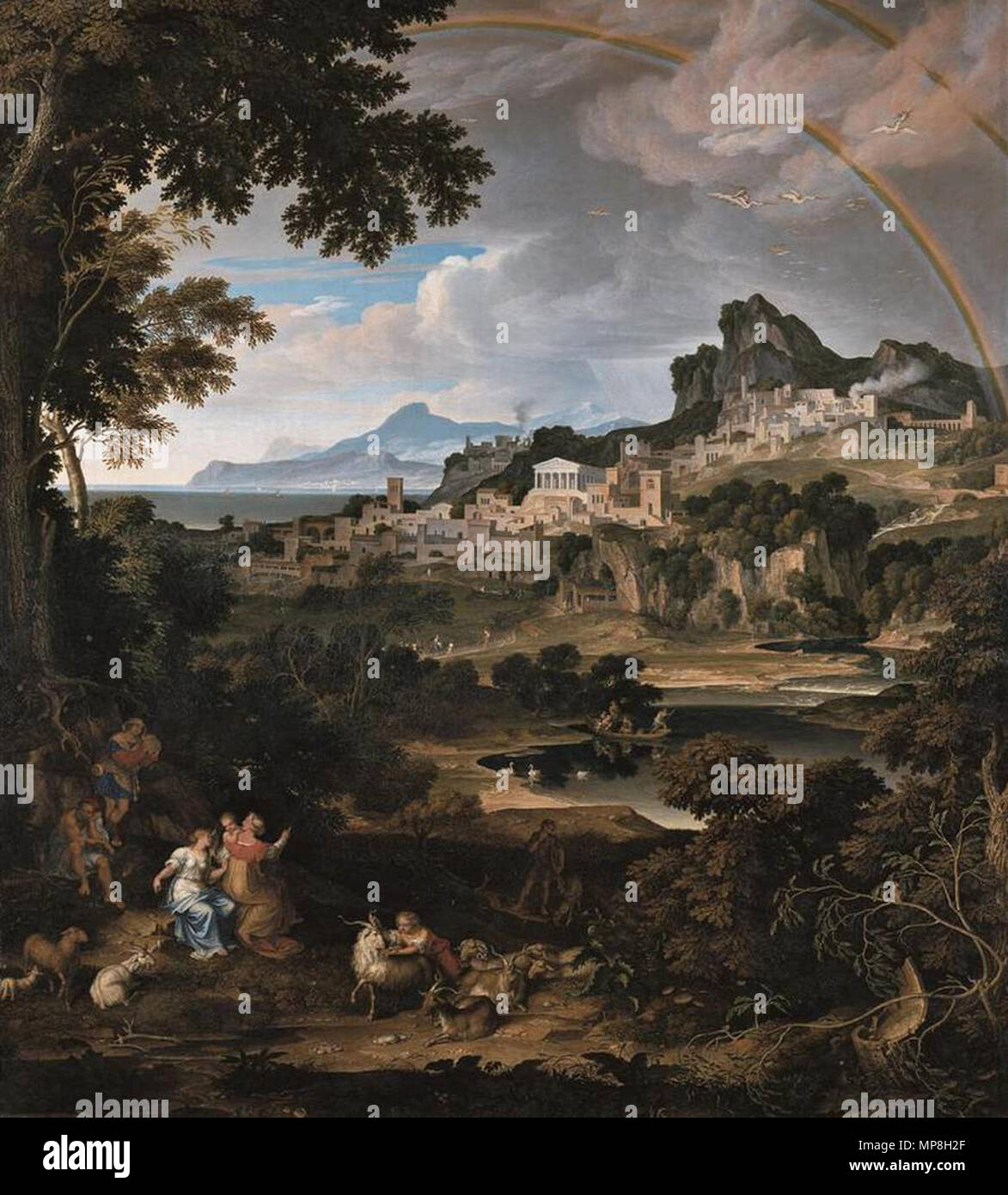 Heroische Landschaft mit Regenbogen 1815. 740 Joseph Anton Koch-heroische Landschaft mit Regenbogen-WGA 12230 Stockfoto