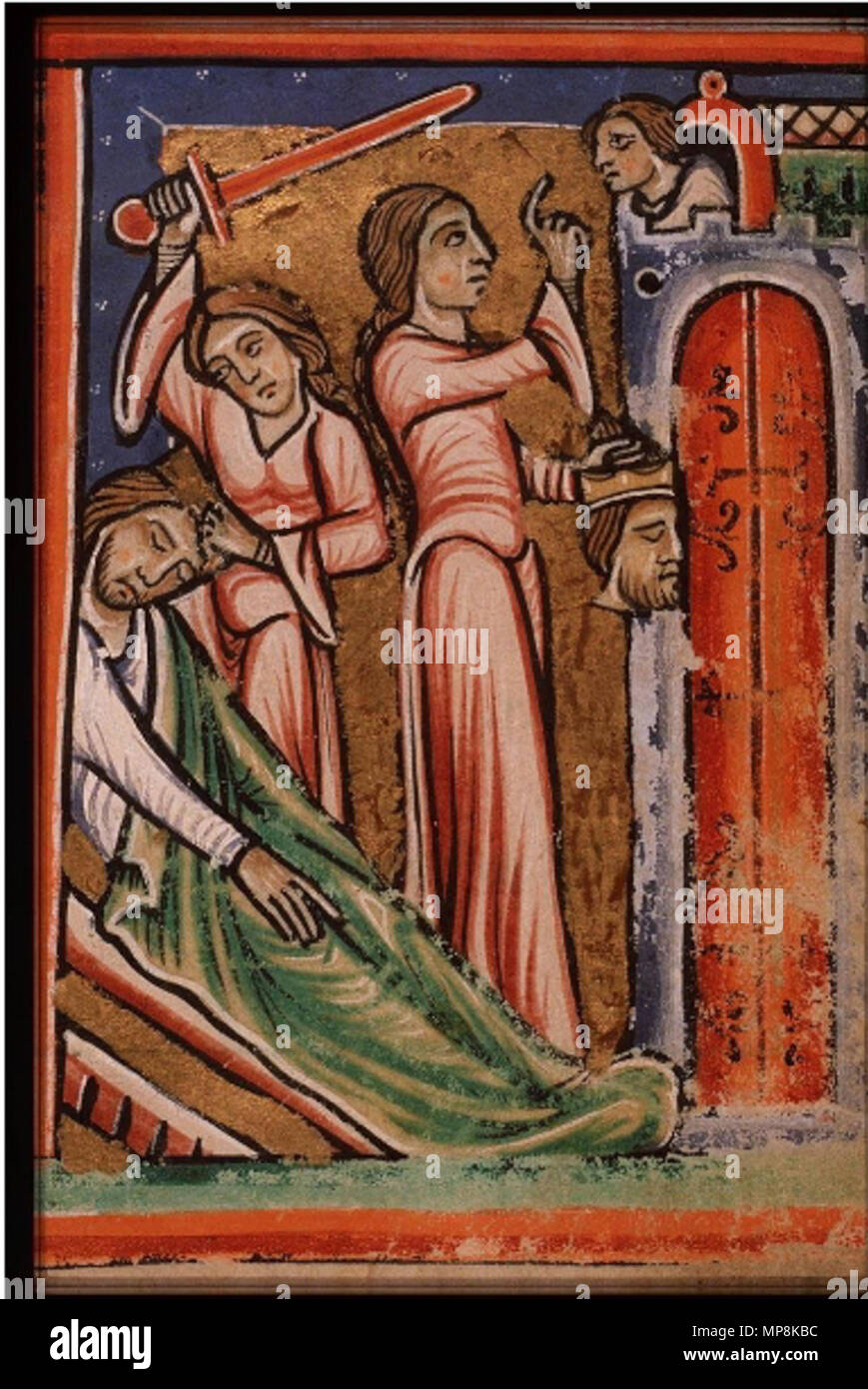 . Den Haag, KB, 76 F5 Fol. 43 r Sc. 2B. Miniaturen: St. Omer, Benediktinerabtei St. Bertin; c. 1190-1200. Text hinzu: Frankreich, C. 1290-1300. Miniaturen: St. Omer, Benediktinerabtei St. Bertin; c. 1190-1200. Text hinzu: Frankreich, C. 1290-1300 749 Judith und olofernes (Den Haag, KB, 76 F5) jpg Stockfoto