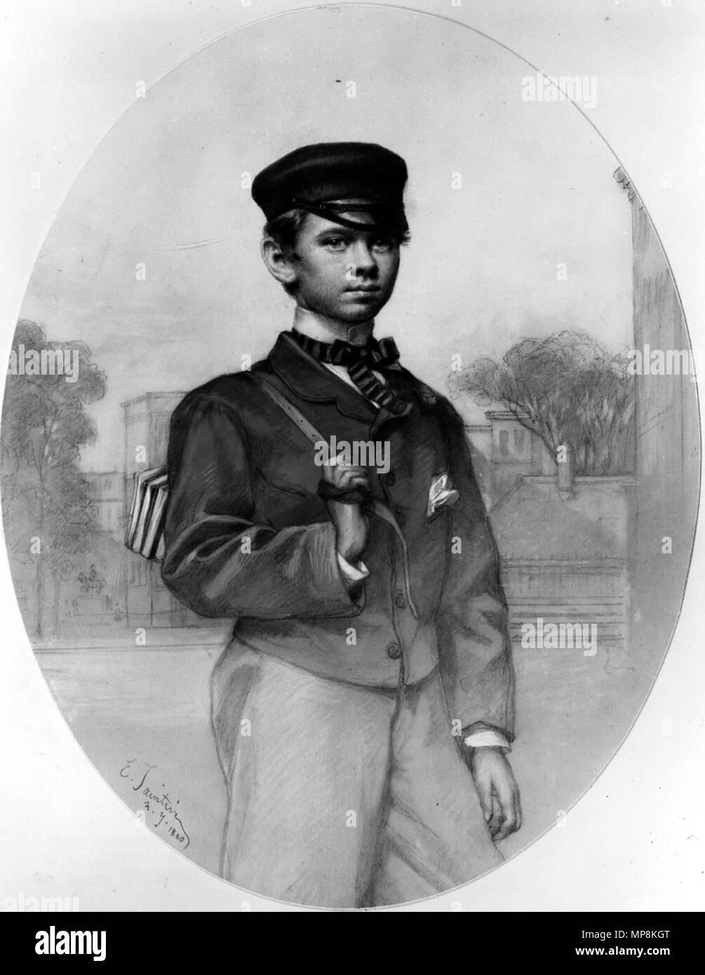 Jules Emile Saintin (Französisch, 1829-1894). Der choolboy (Porträt von Henry Walters im Alter von zwölf?)", 1860. Graphit mit Schaben auf Sahne, mäßig dick, leicht strukturierte webte Papier mit einem Hellgrau Boden vorbereitet. Walters Art Museum (37.1599): Erworben durch William T. Walters. 37.1599 750 Jules Emile Saintin - Schüler (Porträt von Henry Walters im Alter von zwölf) - Walters 371599 Stockfoto