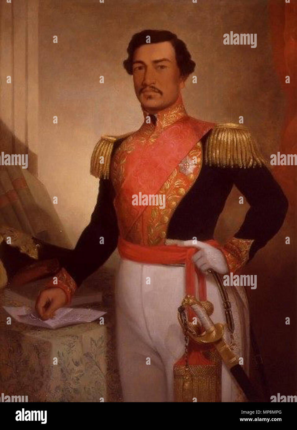 . Englisch: Porträt von König Kamehameha III von John Mix Stanley. Dieses Portrait neben einem Begleiter Portrait von Königin Kalama in der Grand Hall des Iolani Palast hängt. . 1849. 756 Kamehameha III, Porträt bei Iolani Palast Stockfoto