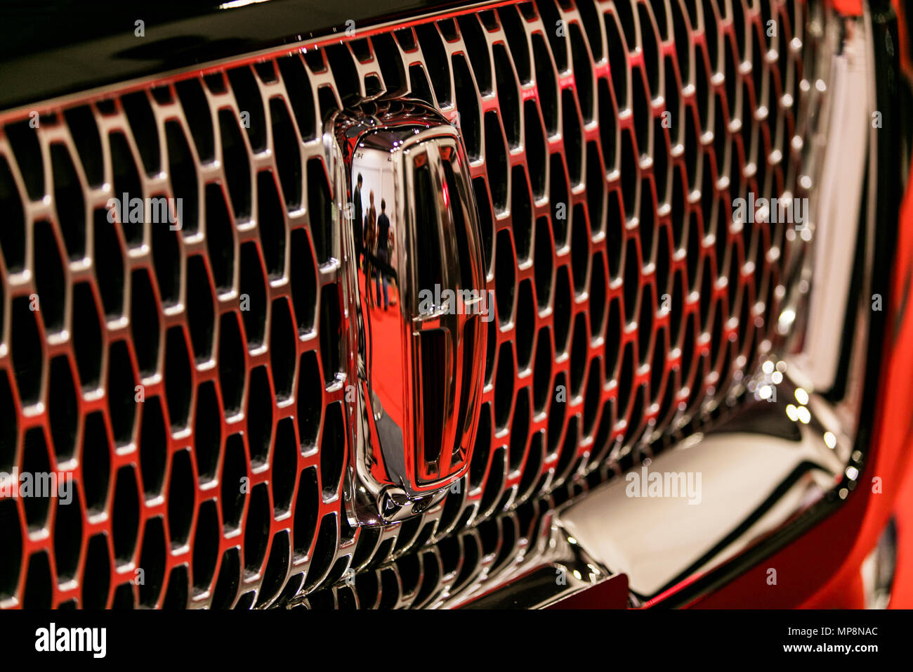 LONDON, UK, 18. MAI 2018: Lincoln auto Abzeichen an der confused.com London Motor Show im Excel Convention Center. Die Show ist der größte britische autom Stockfoto