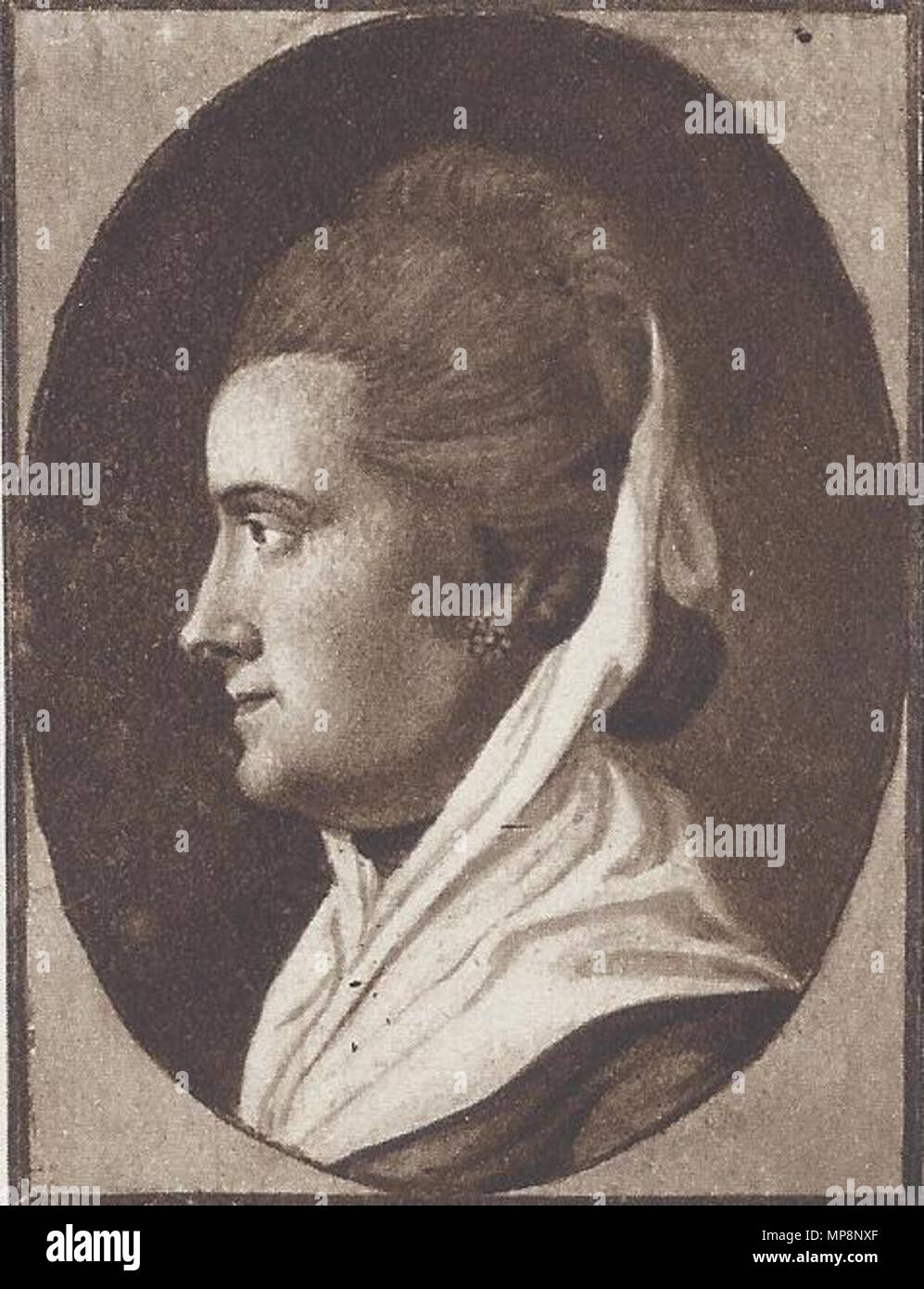 . Deutsch: Abbildung eines Aquarells der Katharina von Zimmermann aus der Studiensammlung Lavater, abgebildet und entnommen aus: Goethe ein Bilderbuch, Günther Schulz Verlag, Leipzig, 1931, Tafel Nr. 76. 1775. Heinrich Pfenninger 761 Katharina von Zimmermann ein Stockfoto