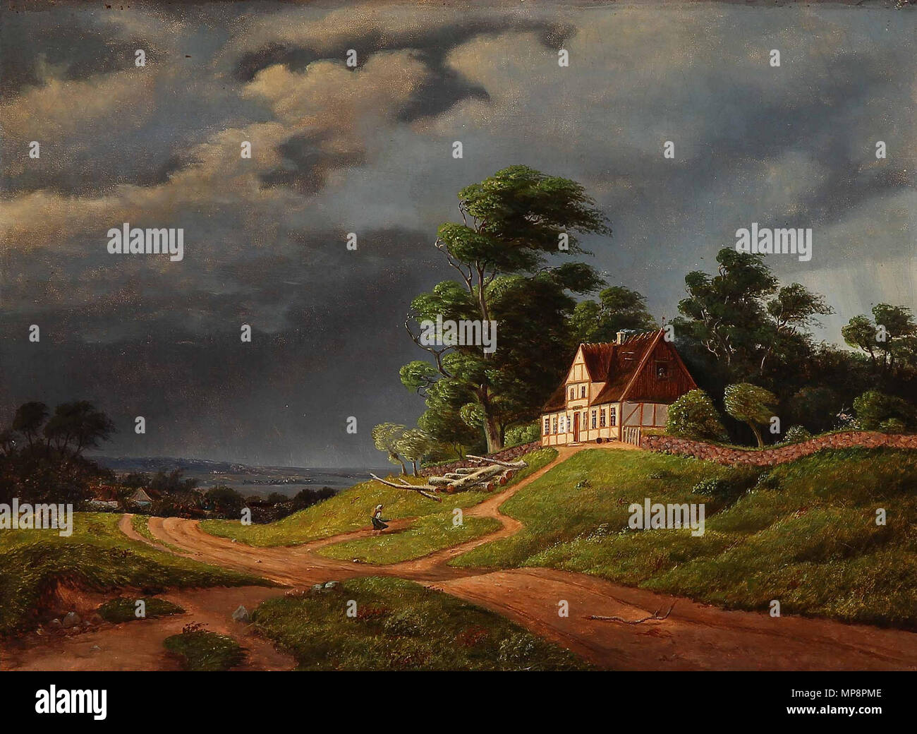 764 F. Kiaerskou - Optraek til Storm ved en landevej Stockfoto