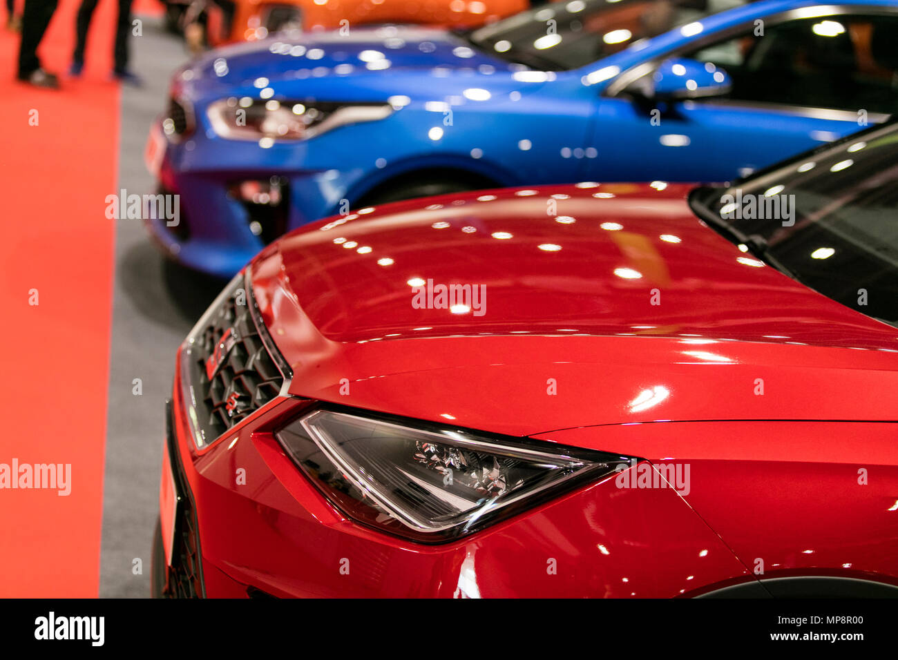 LONDON, UK, 18. Mai 2018: Eine Reihe der Autos an der confused.com London Motor Show im Excel Convention Center. Die Show ist der größte britische automoti Stockfoto