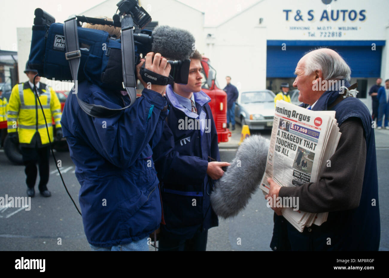 Medien, Meridian TV News Crew, Brighton, Sussex, England. Stockfoto