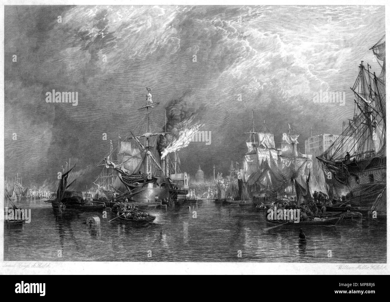 Der Hafen von London. Der Hafen von London, Stich von William Miller Samuel nach Ast, von sechs Gravuren für die Mitglieder der königlichen Vereinigung für die Förderung der Bildenden Künste in Schottland, Royal Verein zur Förderung der Bildenden Künste in Schottland, 1863. 1863. William Miller (1796-1882) Alternative Namen William Frederick ich Miller; William Frederick, ich Miller Beschreibung schottischen Graveur Geburtsdatum / Tod 28. Mai 1796 vom 20. Januar 1882 Ort der Geburt / Todes Edinburgh Sheffield Authority control: Q 2580014 VIAF: 75215312 ISNI: 0000 0000 6708 7623 ULAN: 500003200 LCCN: Stockfoto