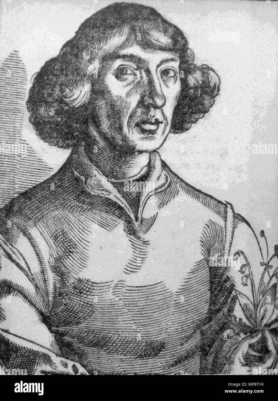 . English: Kopernikus-Portrait aus dem Holzschnitt in Nicolaus Reusners († 1602) "Icones' (1587), der vermutlich von De: Christoph Murer († 1614) nach einem angeblichen Selbstportrait von Kopernikus gefertigt wurde. Dieses Porträt wurde zur Vorlage einer Reihe - Holzschnitt, Kupferstich- und Gemälde-Portraits von Kopernikus. . 1587. 773 Kopernikus, Nikolaus - Reusner 1578 Portrait Stockfoto