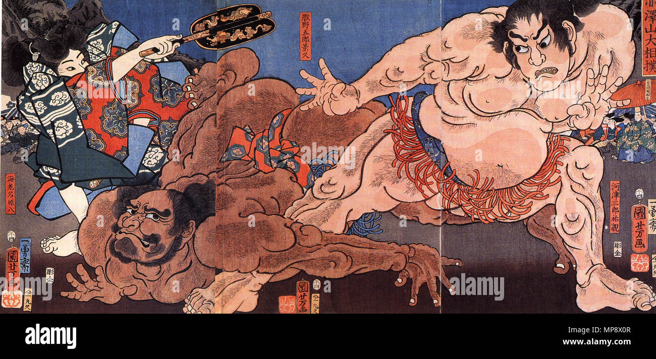. Japanischen Ukiyo-e Künstler, Maler und Grafiker 778 Kuniyoshi Utagawa, Wringen Stockfoto