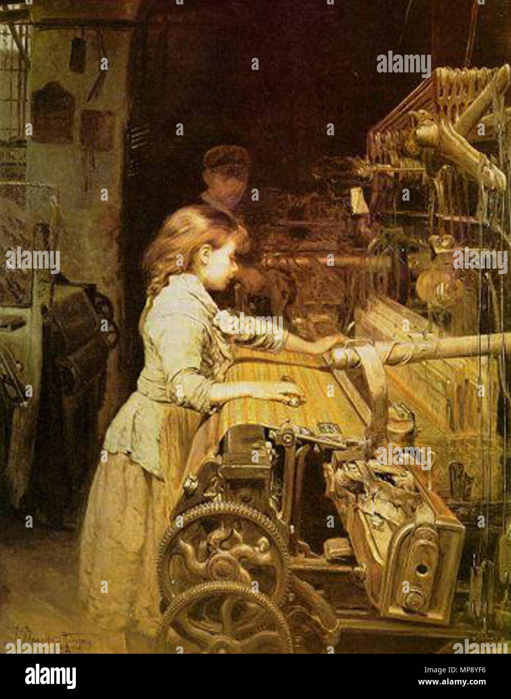 Die kleine Weaver. Deutsch: Quadre original de l'Autor Joan planella ich Rodríguez (1850-1910), FET-el 1882, aquest quadre va ser premiat amb La Tercera a l'exposició Nacional de Belles Arts medalla Madrid l'Jede 1884 i va figurar a l'exposició Universal de Barcelona de l'jeder 1888. El quadre es un-oli sobre Tela d'una Mida de 182 x 142 cm, El quadre Es anomenat de Gebühren maneres: La nena Obrera o La teixidora. El quadre Vertreter una Nena treballant ein un-teler ein una tèxtil Fàbrica De la Barcelona del segle XIX, aquest quadre va esdevenir un veritable símbol de la Catalunya industrialitzada. Español Stockfoto