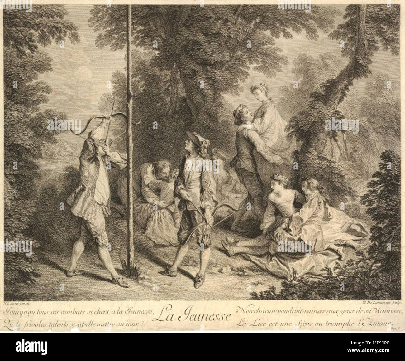 . Englisch: vier Zeitaltern des Menschen - Jugend, Kupferstich von Nicolas de Larmessin III nach Nicolas Lancret. 1735. Nicolas de Larmessin III nach Nicolas Lancret 793 Larmessin La Jeunesse Stockfoto . Englisch: vier Zeitaltern des Menschen - Jugend, Kupferstich von Nicolas de Larmessin III nach Nicolas Lancret. 1735. Nicolas de Larmessin III nach Nicolas Lancret 793 Larmessin La Jeunesse Stockfoto