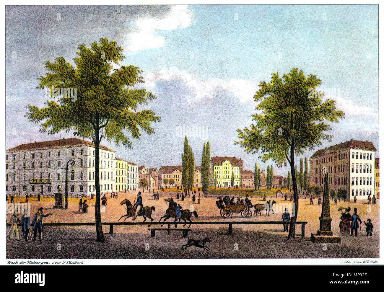 . Esplanade um 1840. 1840. Künstler: G. Täubert (Zeichnung), Carl Wilhelm Arldt (Lithographie) 801 Leipzig Esplanade c 1840 Stockfoto
