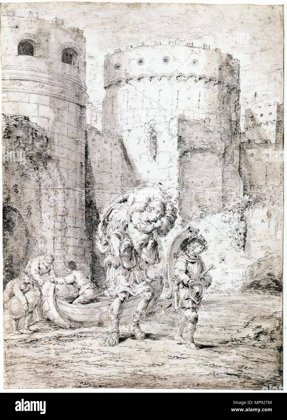 Anchias Flucht Troy mit seinem Vater und Sohn, zwischen 1657 und 1659. 802 Leonaert Bramer - Anchias Flucht Troy mit seinem Vater und Sohn - WGA 03097 Stockfoto