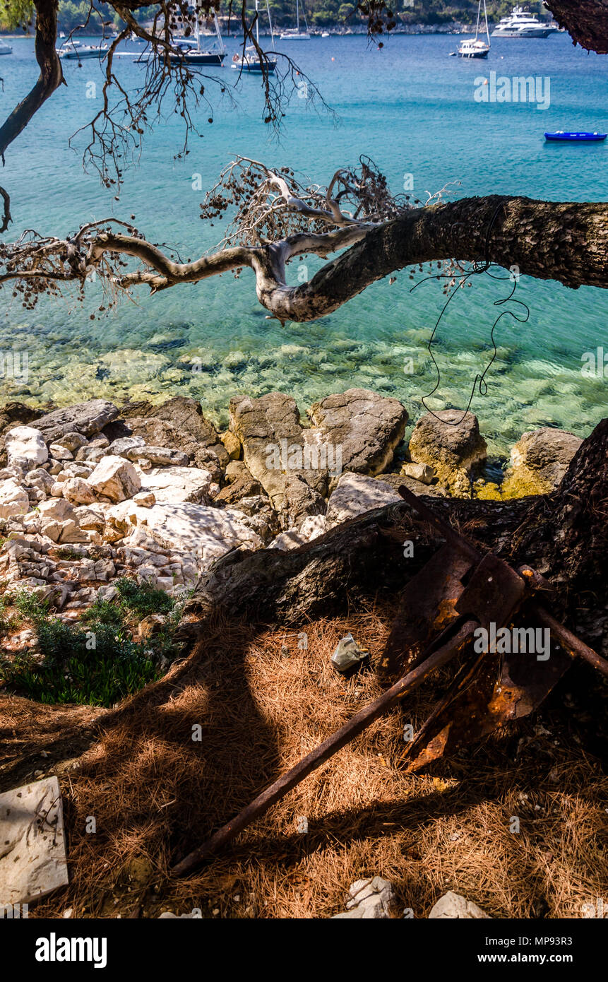 Blick auf Meer bei mljiet Insel, Dalmatien, Kroatien. vertikale Ansicht. Stockfoto