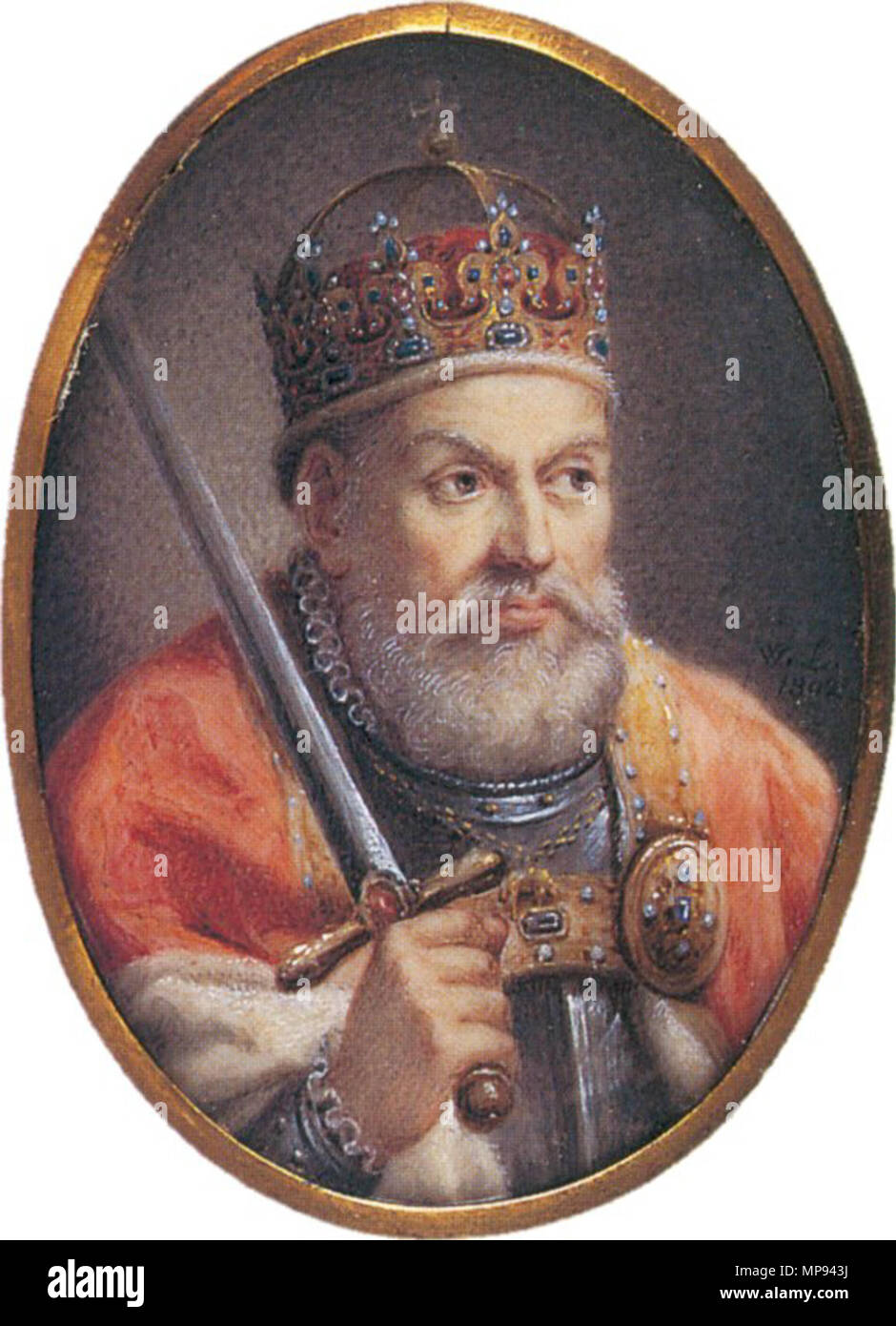 . König Sigmund ich Alt, waterpaint, goache auf Elfenbein, 6,8×4,9cm, Polnische Museum in Rapperswil, Schweiz. 1802. 807 Lesseur-Zygmunt ich Stary Stockfoto . König Sigmund ich Alt, waterpaint, goache auf Elfenbein, 6,8×4,9cm, Polnische Museum in Rapperswil, Schweiz. 1802. 807 Lesseur-Zygmunt ich Stary Stockfoto
