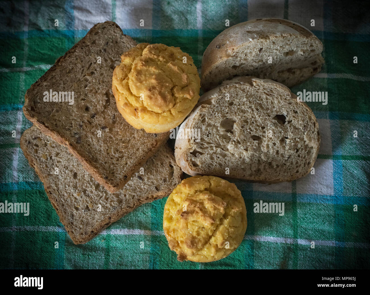 Toast, Maisbrot und Brot Stockfoto